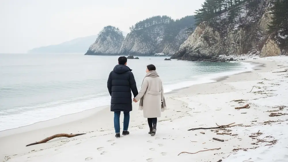 연인과 함께 하는 동해 겨울 바다
