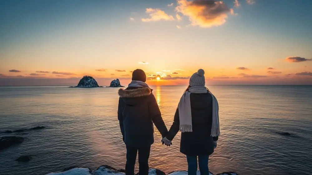 연인과 함께 하는 겨울 바다