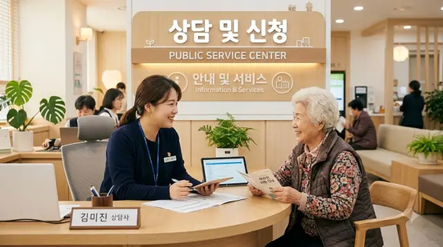 기초연금 상담을 받는 어르신과 상담원