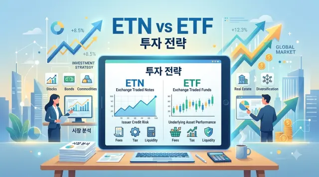 ETF와 ETN 구조를 비교하는 일러스트