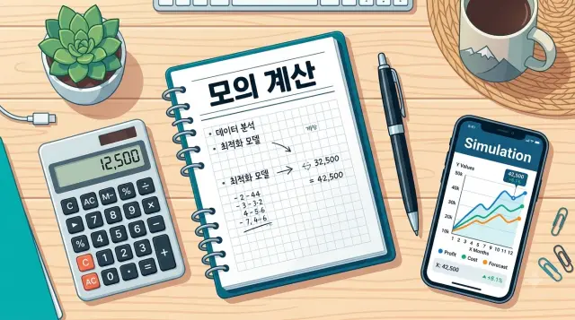 기초연금 모의 계산 화면과 필기도구