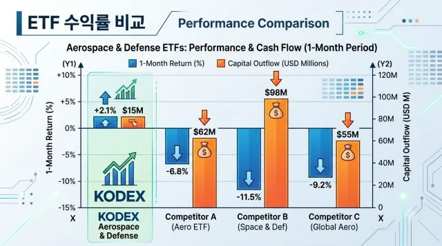 국내 우주항공 ETF 수익률 및 자금 유출 비교