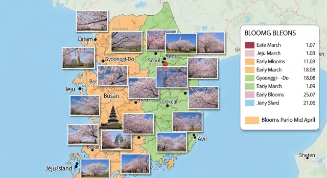 벚꽃 개화시기를 보여 주는 지도