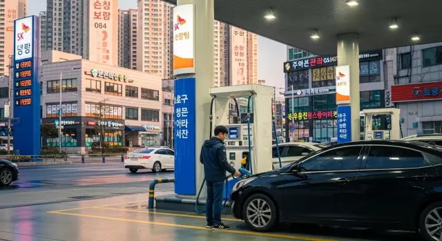 석유 최고가격제 시행을 앞두고 주유하는 광경