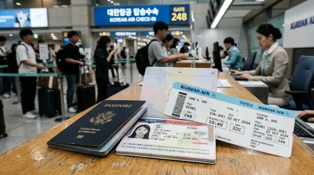 여행을 위한 여권, 비자, 항공권 등