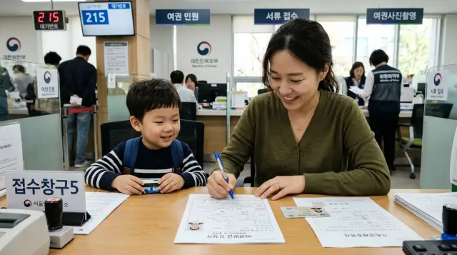 아이와 여행을 위하여 미성년자 여권을 신청중