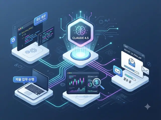 앤트로픽 Claude 4.5의 자율 업무 수행 일러스트
