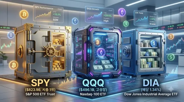 미국 3대 대표지수 상품인 SPY QQQ DIA