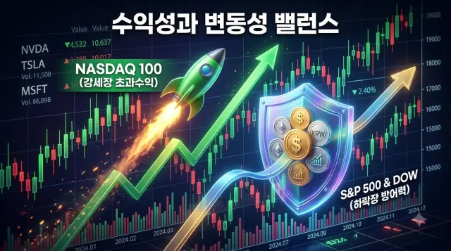 미국 3대 대표지수 수익성과 변동성 밸런스