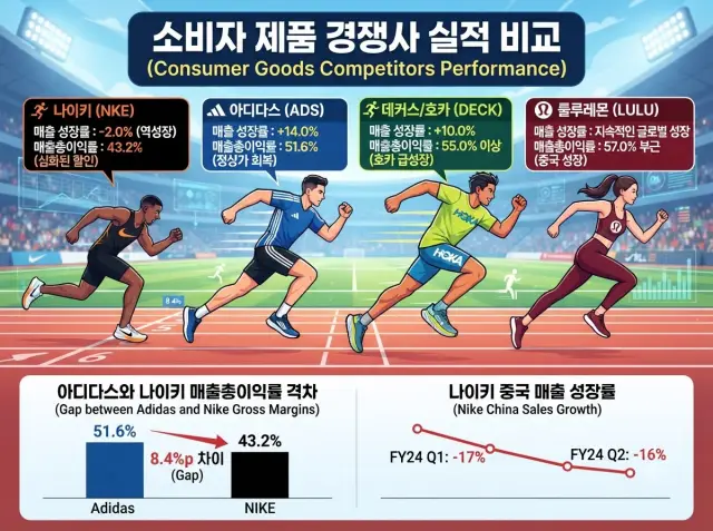 아디다스, 호카 등 경쟁사와의 실적 비교 일러스트