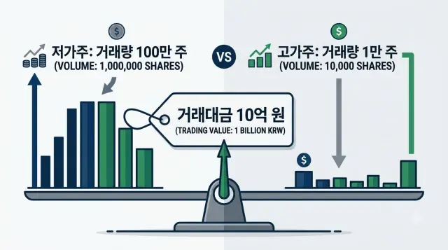 거래량과 거래대금의 실질 규모 비교