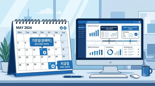 커버드 콜 분배금 기준일과 실제 지급일 일정 비교