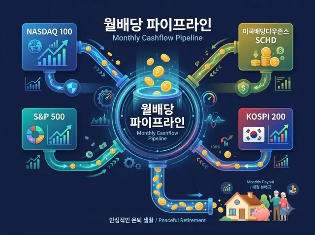 4대 지수 분산 커버드콜 현금흐름 파이프라인 일러스트